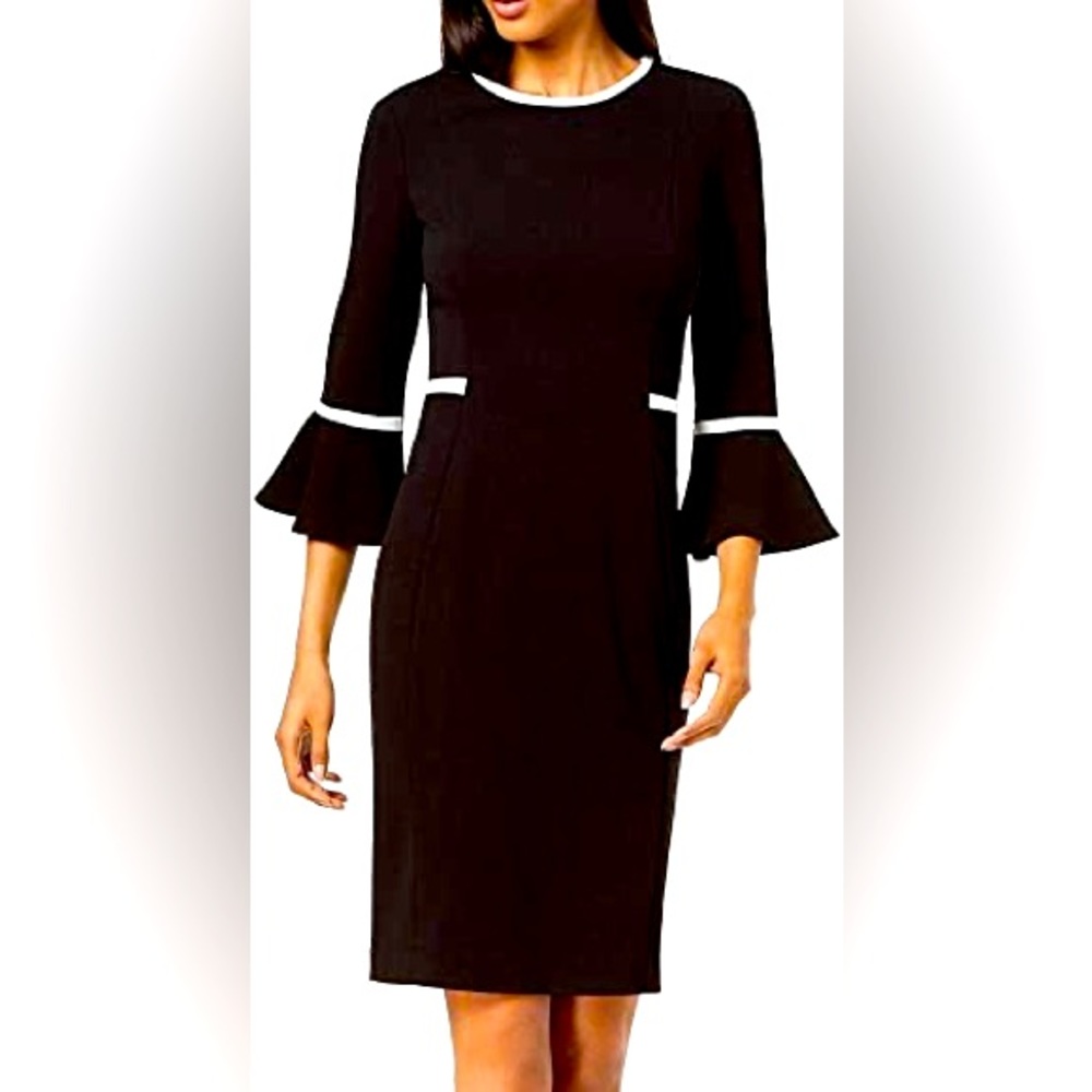Calvin Klein, Size 8 Black w/ White trim, 3/4 bell sleeve Dress